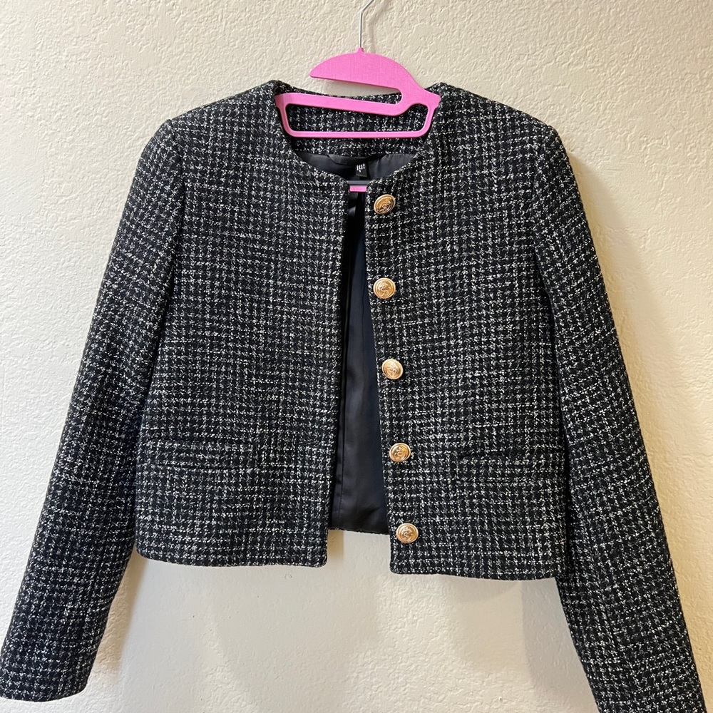 Chic Black and White Tweed Jacket